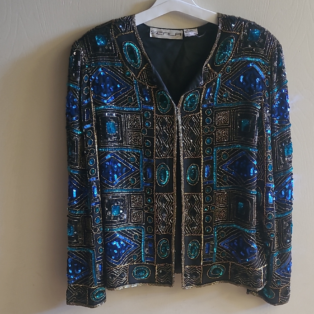 SCALA Fully Beaded Sequins Vintage Formal Jacket Top Sz M - Picture 1 of 5